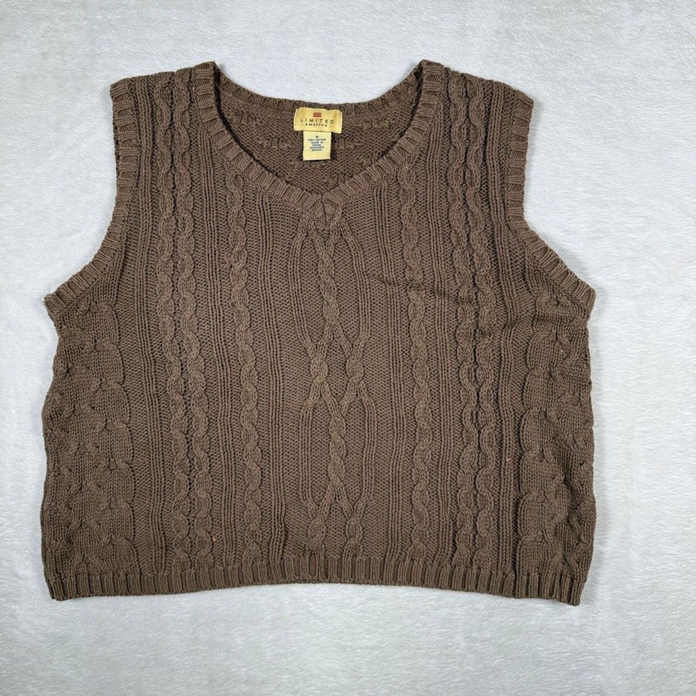 Limited America Cable Knit V Neck Sweater Vest Brown  M‎